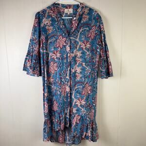 Perry Walker‎ Tori Shirtdress Mini in dusty floral Ruffles